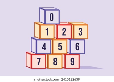 Bricks with numbers. Numeral cube concept. Colored flat vector illustration isolated.