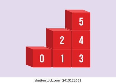 Bricks with numbers. Numeral cube concept. Colored flat vector illustration isolated.