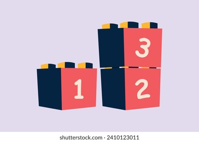 Bricks with numbers. Numeral cube concept. Colored flat vector illustration isolated.