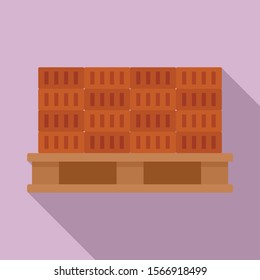 Bricks on pallet icon. Flat illustration of bricks on pallet vector icon for web design