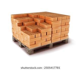 Bricks on a wooden pallet on a white background. Vector illustration.