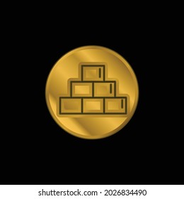 Bricks Outline Symbol Innen eines Circle Gold platzierten Metallic-Symbol oder Logo-Vektorgrafik