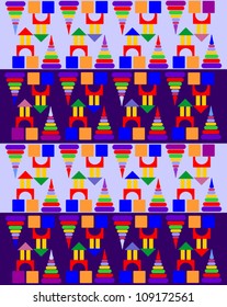 Bricks and Pyramids Background, Isolated Clip-Art Illustration, Vector Version