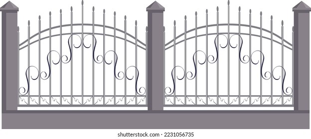 Ladrillos o gatos de piedra protegen las compuertas con recubrimiento metálico, protección de la puerta de entrada de la madera de la valla de ilustración plana vectorial, aislada en blanco.