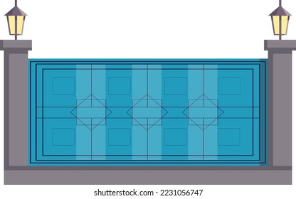 Ladrillos o gatos de piedra protegen las compuertas con recubrimiento metálico, protección de la puerta de entrada de la madera de la valla de ilustración plana vectorial, aislada en blanco.