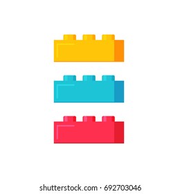 Bricks toy blocks constructor toys vector illustration, flat cartoon plastic color building blocks or construction isolated on white background yellow blue red