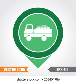 Bricks truck Icon On Map Pointer. Eps.-10.