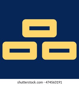 Bricks vector icon. Style is contour flat icon symbol, yellow color, blue background.