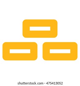 Bricks vector icon. Style is contour flat icon symbol, yellow color, white background.