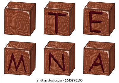 Ladrillos ilustraciones vectoriales sobre fondo blanco. Cubos alfabetos con letras. Vector. 