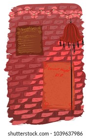 Bricks wall background, with warm lightning and two signs to make annoucements.