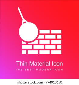 Bricks wall and demolition ball red and pink gradient material white icon minimal design