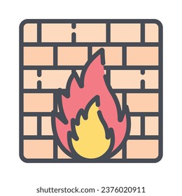 Ladrillos de pared de fuego. Símbolo de antivirus. Signo de sistema de protección y defensa contra ataques de virus de red