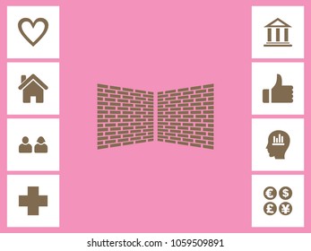 Bricks Wall Icon With Bonus Icons. Eps-10.