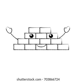 bricks wall kawaii character