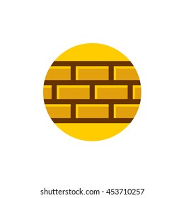 Bricks wall logo. Part of a brick wall on a round background. Building company or tiles industry logo template.
