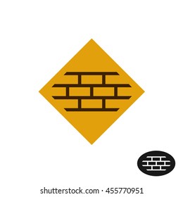 Bricks wall logo. Part of a brick wall on a square background. Building company or tiles industry logo.