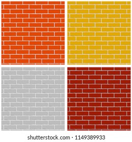 Bricks wall. Set of colored seamless patterns. Vector illustration