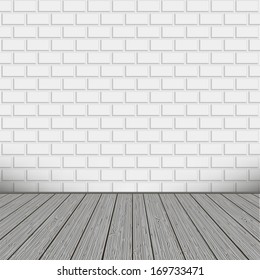 Bricks wall with wooden floor, background