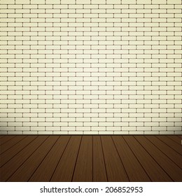 Bricks wall with wooden floor, background