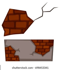 Pared de ladrillo con grietas en la ilustración de fondo blanco