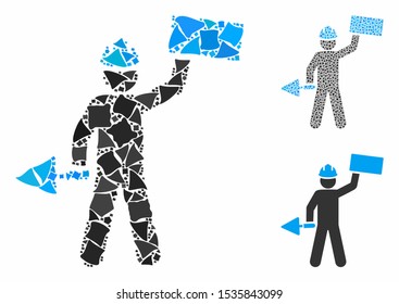 Brickwork builder composition of tuberous pieces in variable sizes and color tones, based on brickwork builder icon. Vector abrupt parts are united into collage.