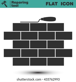 Brickwork and building trowel icon. Masonry flat logo. Simple picture of brick masonry. Vector illustration isolated on white background