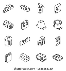 
Iconos isométricos de glifos de ladrillo y construcción