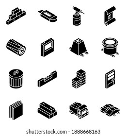 
Brickwork and Construction Glyph Isometric Icons