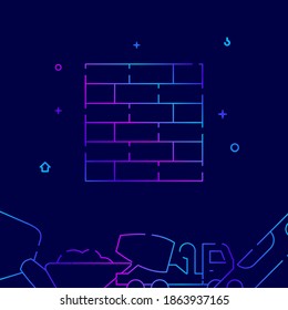 Brickwork gradient line vector icon, simple illustration on a dark blue background, construction, decoration and repair related bottom border.