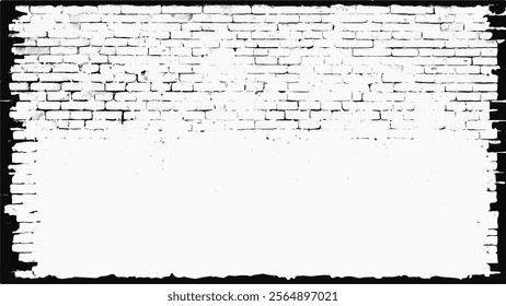Brickwork grunge abstract background design. Vector distressed overlay brick wall old texture. Brickwork grunge black and white background.