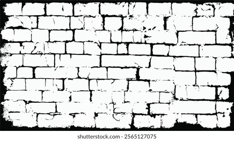 Brickwork grunge abstract background design. Vector distressed overlay brick wall old texture. Brickwork grunge black and white background.