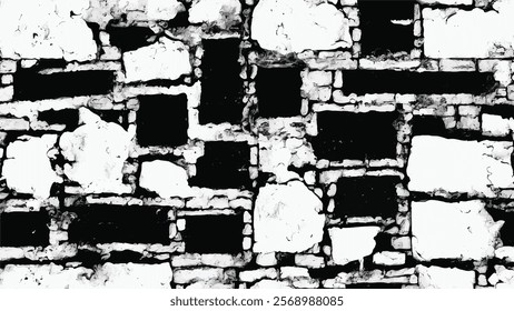 Brickwork grunge abstract background design brick wall old texture. Brickwork grunge black and white background.