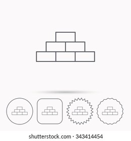 Brickwork icon. Brick construction sign. Linear circle, square and star buttons with icons.