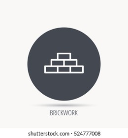 Brickwork icon. Brick construction sign. Round web button with flat icon. Vector