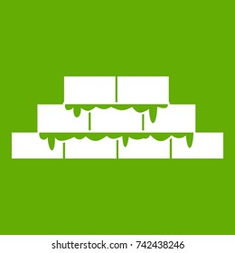 Brickwork icon white isolated on green background. Vector illustration