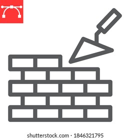 Brickwork Line Icon, Construction And Trowel, Build Brick Wall Sign Vector Graphics, Editable Stroke Linear Icon, Eps 10