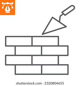 Brickwork line icon, outline style icon for web site or mobile app, construction and building, brick and trower vector icon, simple vector illustration, vector graphics with editable strokes.