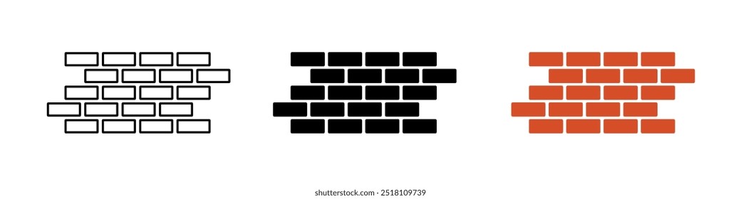 Conjunto de iconos de ladrillo. Lineal, silueta y estilo plano. Iconos del vector.