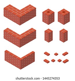 Brickwork set of isometric masonry blocks items masonry