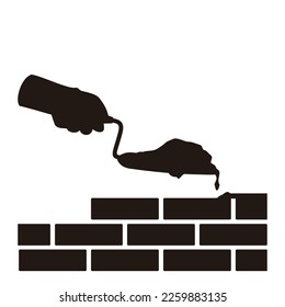 Brickwork Symbol Silhouette, worker's hand holding brick towel, vector illustration isolated on white background