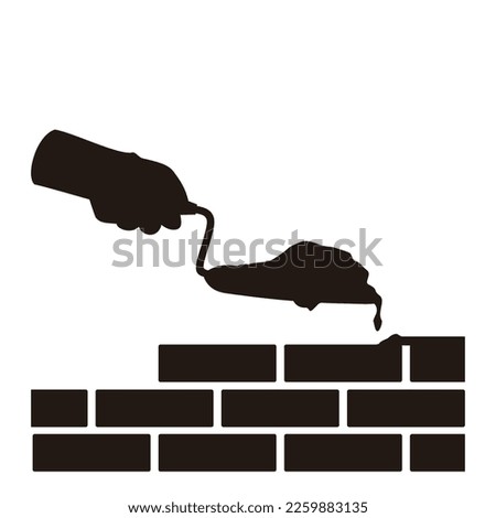 Brickwork Symbol Silhouette, worker's hand holding brick towel, vector illustration isolated on white background
