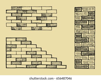 Brickwork wall and column. Vector hand drawing