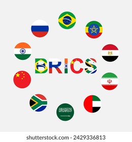 brics alphabet and flag country isolated on gray background for icon logo web. vector illustration.