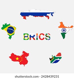 brics alphabet and flag within map country isolated on gray background for icon logo web. vector illustration.