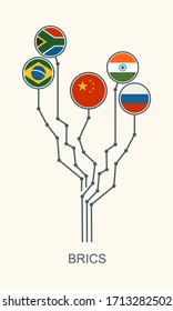 BRICS - association of five major emerging national economies members flags. Trade union. Brochure or web banner design.