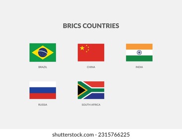 BRICS Countries Rectangle flag icon collection.