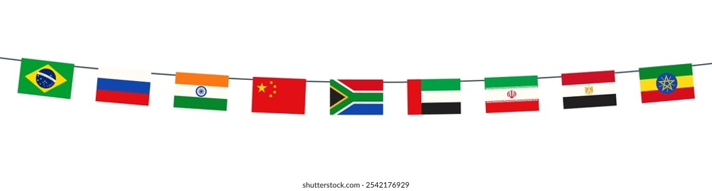 Brics Countys bunting Fahnen auf weißem Hintergrund.