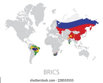 BRICS on world map on white background