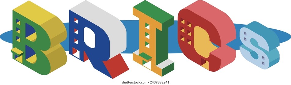 BRICs - A three-dimensional illustration of the five countries with economic growth.